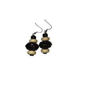 Iris Apfel & Bajalia Chunky Wood Bead Earrings Artisan Boho Tribal Design